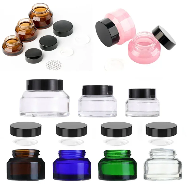 1pcs 15g30g50g Glass Cosmetic Jars with Inner Liner Round Empty Travel Refillable Bottles Sample Body Skincare Lotion Containers