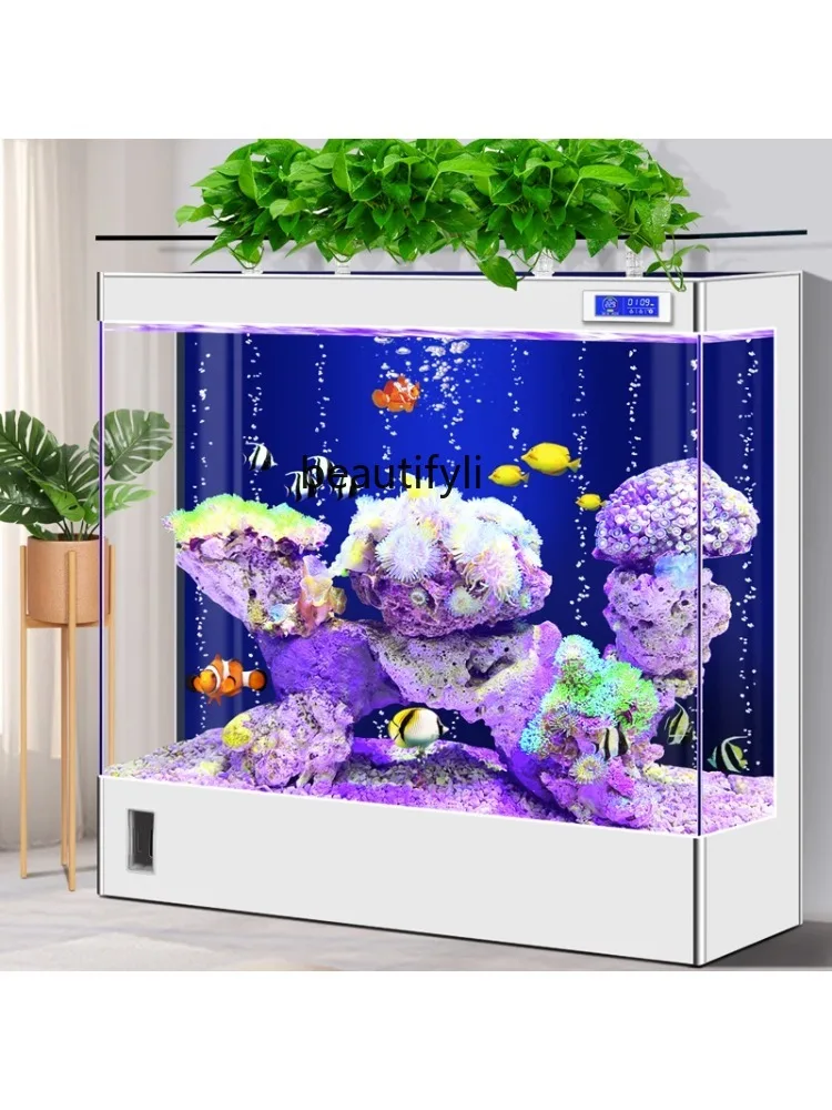 New Super White Glass Fish Tank Living Room Small Household Ecological Change Water Large Back Filter Loop Floor Aquarium