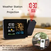 FanJu Projection Clock Digital Weather Station Temperature Humidity Meter Calendar Double Alarm Table Desk Clock Wireless Sensor