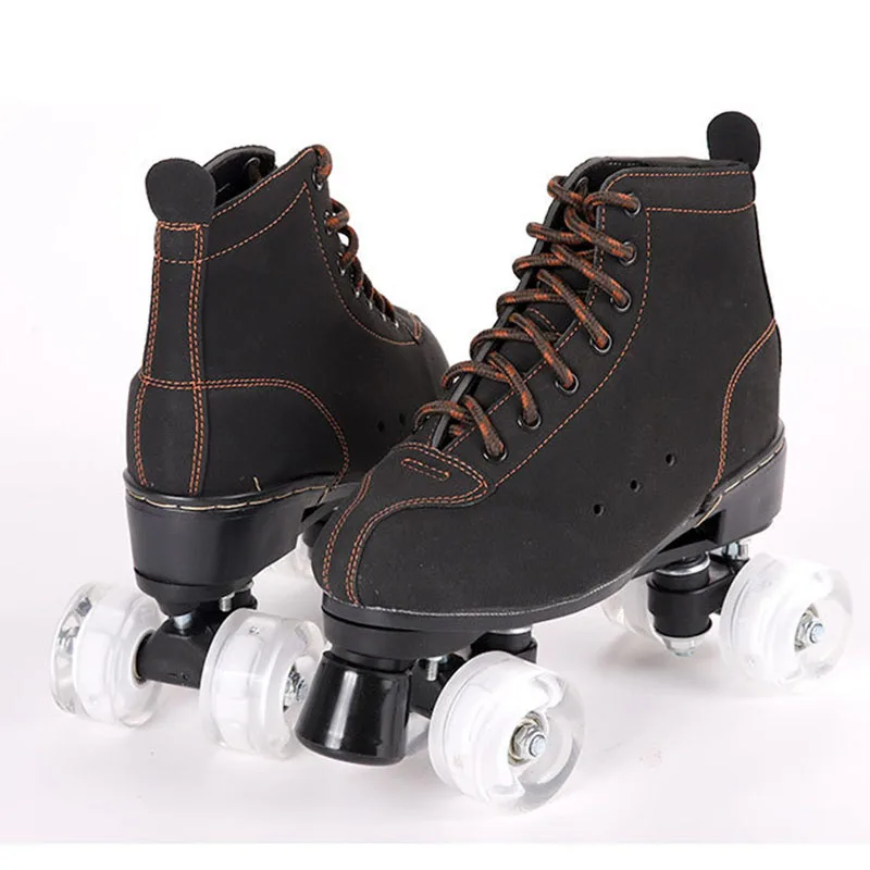 Children Wheels Shoes Flashing Double-Row Quad Roller Skates Women Men Adult Teenagers Beginner Outdoor Skating 4-Wheel Sneakers