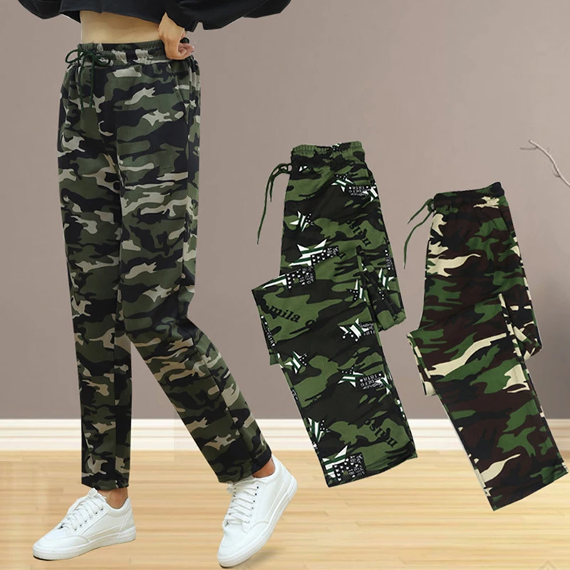 

Camouflage Pants Women'S Elasticated High-Waisted Cargo Pants Loose Large Stretch Casual Pants