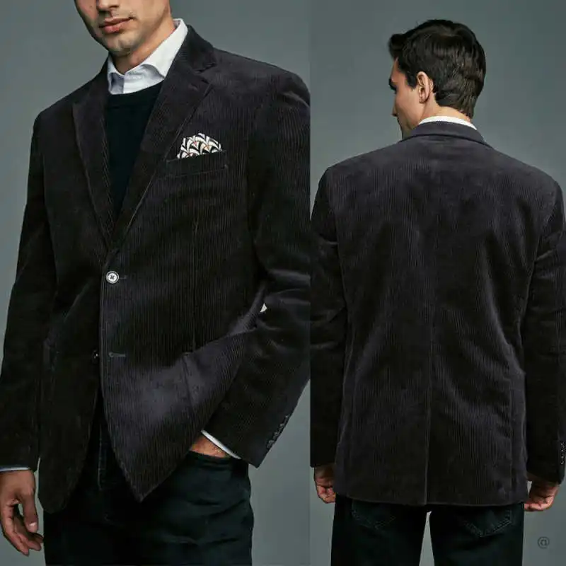 

Vintage Wedding Tuxedos Corduroy 1 Pcs Jacket Groom Suit Classic Fit Notched Lapel Evening Party Outfits Customized