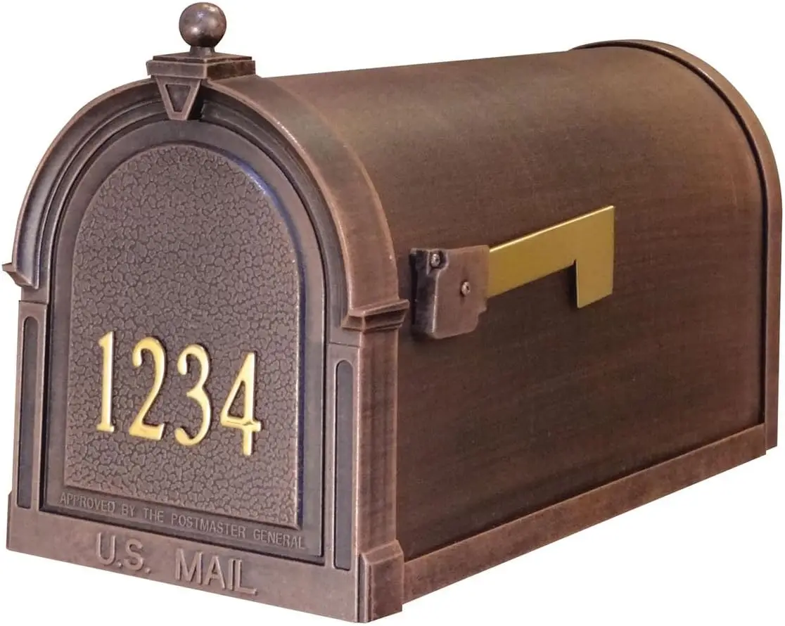 

Berkshire"Old Copper" Color Curbside Mailbox with Brass Numbers Durable Powder Coated Finish Brass Flag Numbers