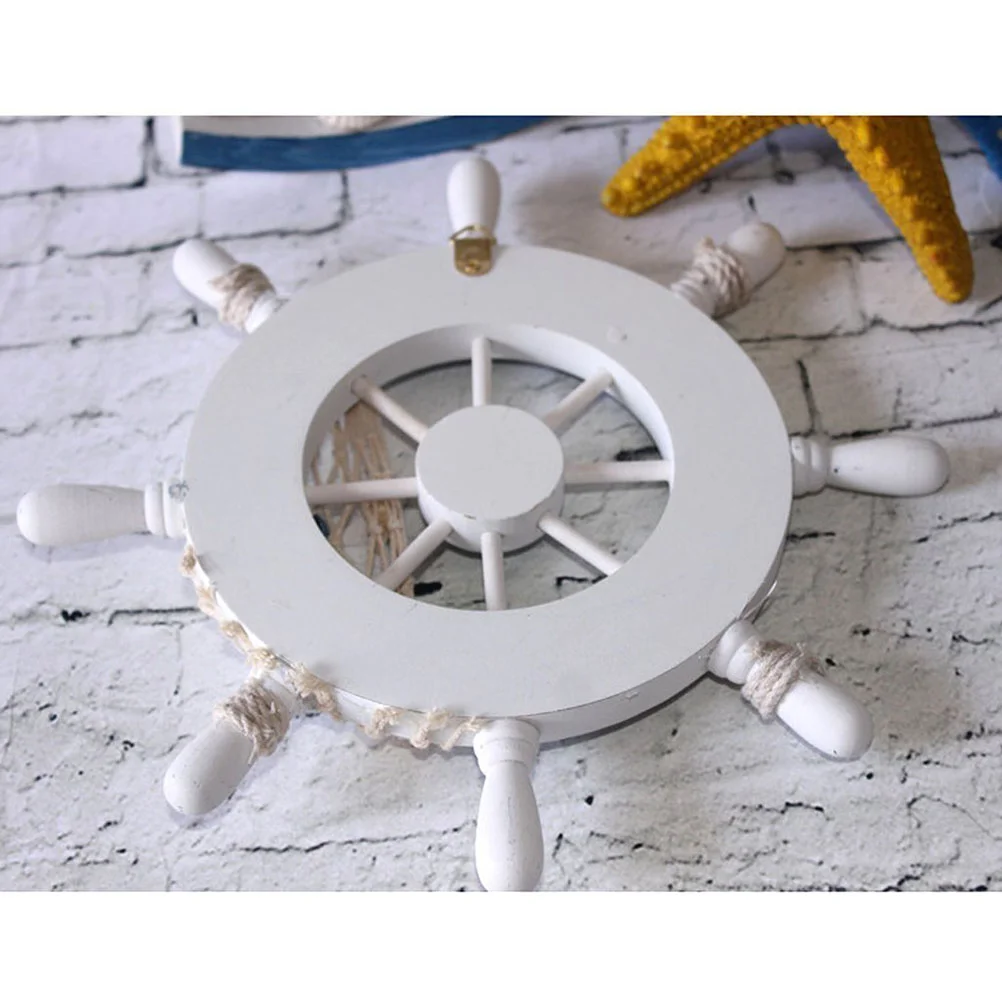 Nautical Wooden Boat Ship Fishing Net Wheel Vintage Decor Steering Wall Household