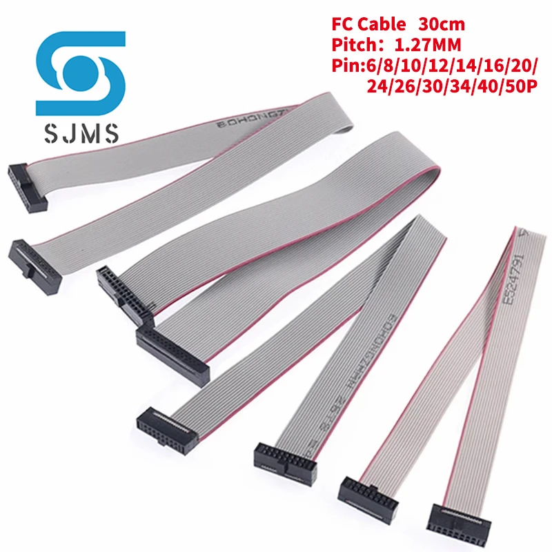 1PCS 1.27MM Pitch FC-6/8/10/14/16/20/40/50 PIN 30CM JTAG ISP Download Cable Gray Flat Ribbon Data Cable For DC3 IDC Box Header