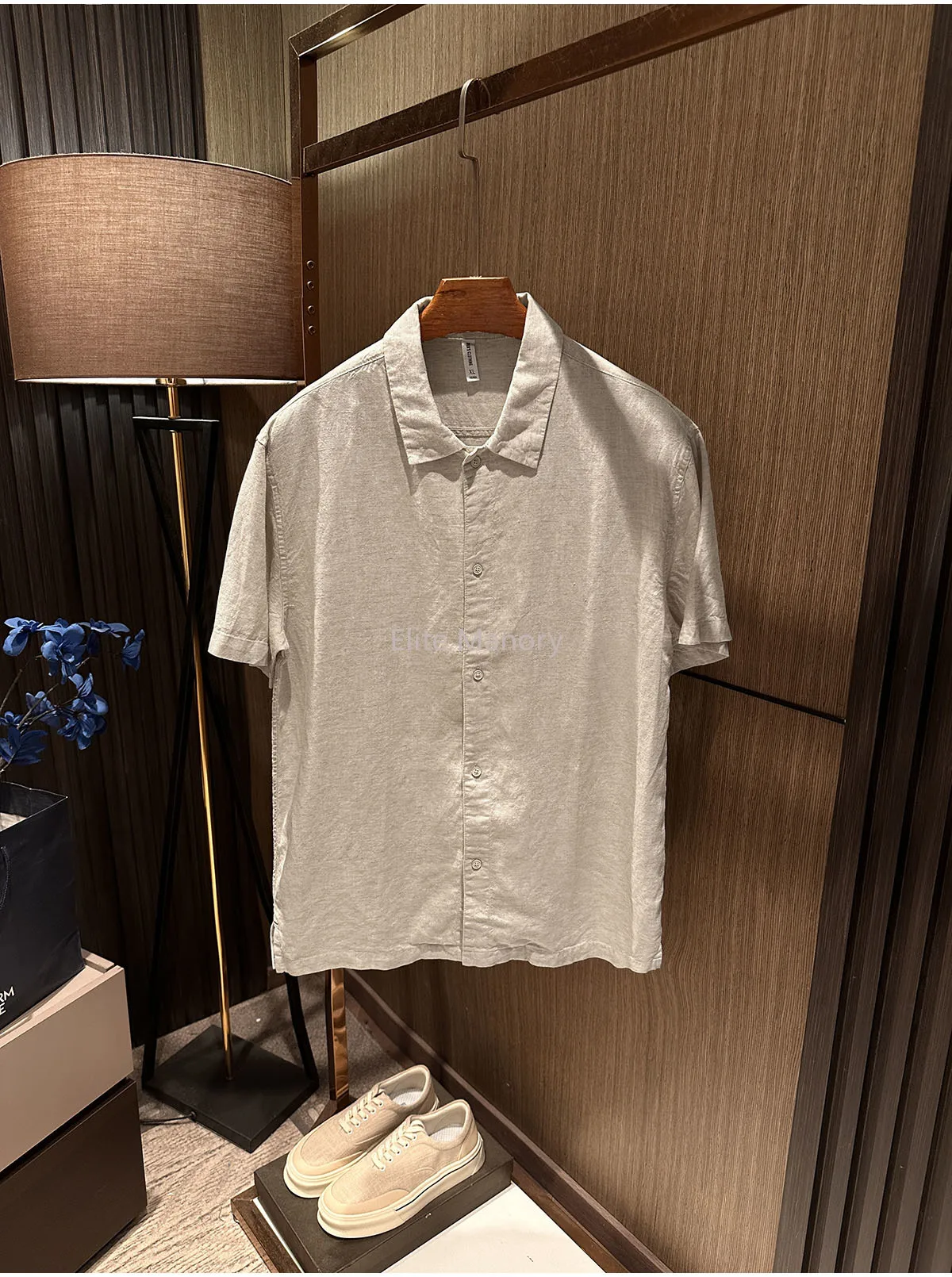 [Tencel linen blend, smooth and not skin-piercing] Summer men's high-end casual solid color loose short-sleeved shirt
