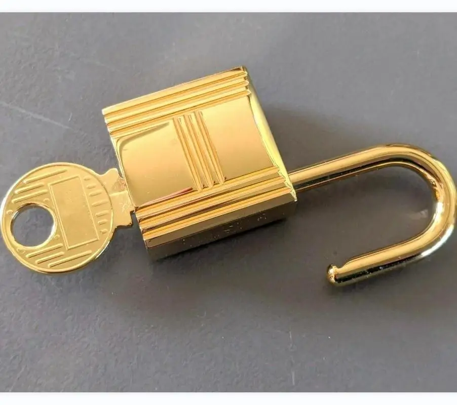 1 Lock 2 Key Copper Alloy Stainless Metal Padlock Lady Handbag Designer Bag Parts Replacement Golden