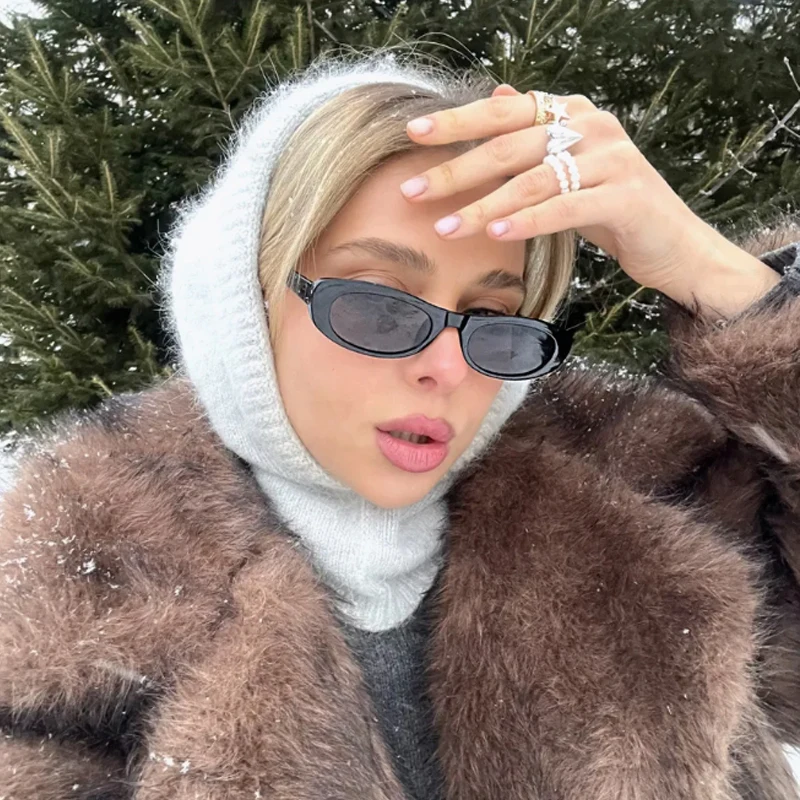 نظارات واقية 4 قطعة إطار ضيق على شكل عين القطة للنساء نظارات شمسية بعدسات سوداء وبنية نظارات شمسية كاجوال للسيدات UV400 #3