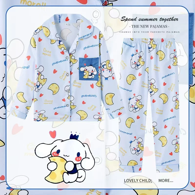 2pcs Kid's Cinnamoroll Pajamas, Long Sleeve Top & Pants Set, Kuromi Sanrio Print Loungewear, Comfy Casual Set, Girl's Clothes