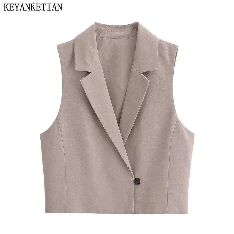 KEYANKETIAN 2024 nuovo lancio gilet asimmetrico con un bottone da donna gilet con colletto dentellato moda sottile senza maniche Top canotta