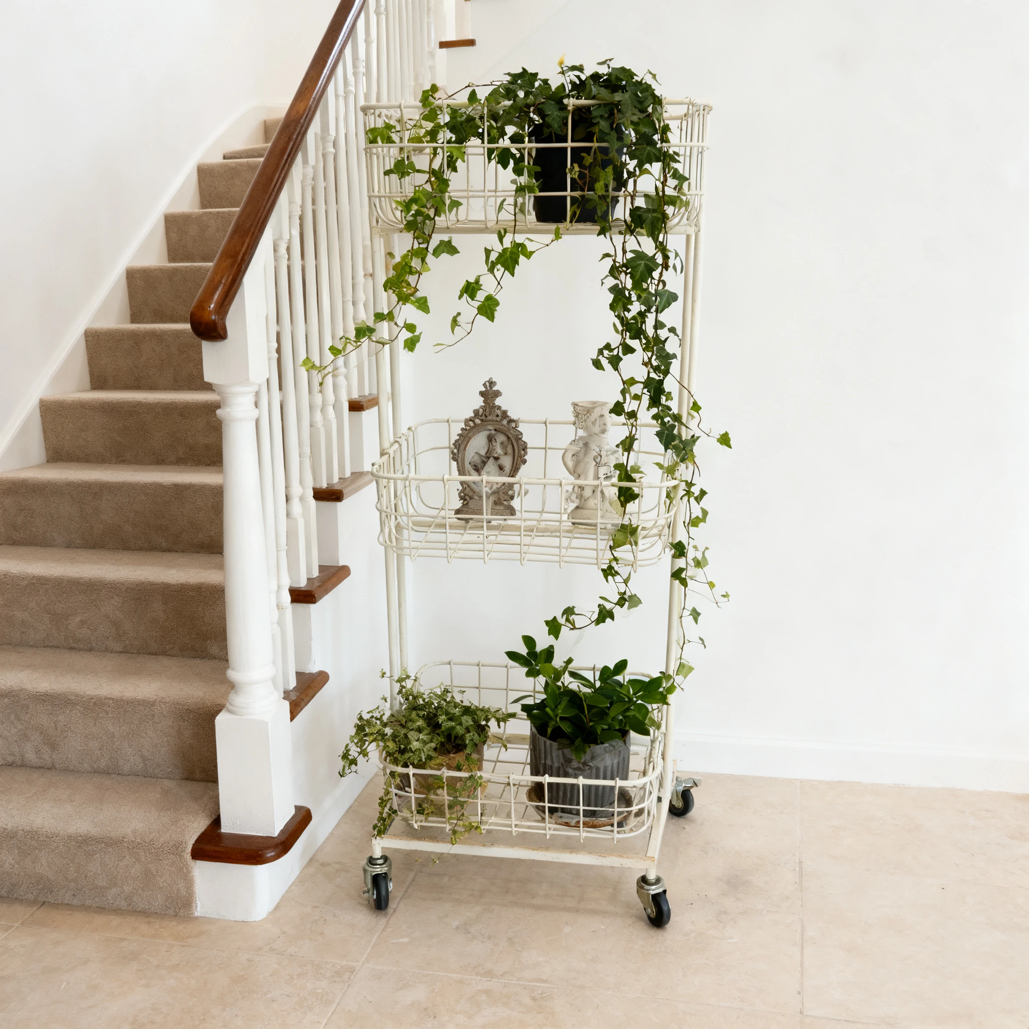 

Handmade Wheel Shelf Wrought Iron Plant Stand ShelfType Display Organizer Rack for Flower Pot Dinnerware and Cleaning Toolspromo