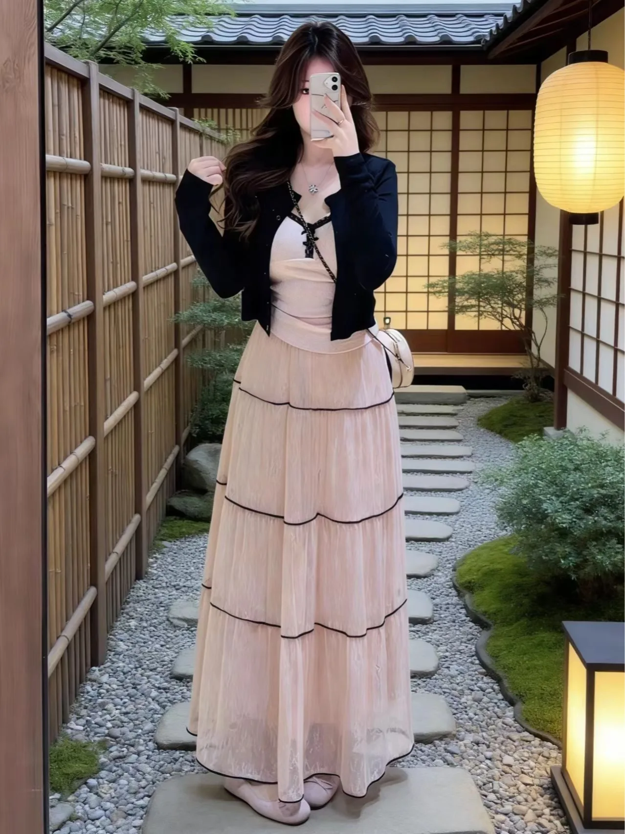 

plus Size Women's Beautiful Atmosphere Sensation Three-Piece Set Strap Vest Long Sleeve Open Cardigan Spring Summer High Wais...