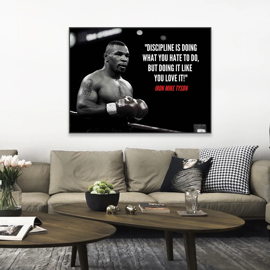 Fitness Motivational Poster Mike Tyson Boxing Sport Quote Art Gym Wall Decor Black And White Canvas Painting Home Room Decor