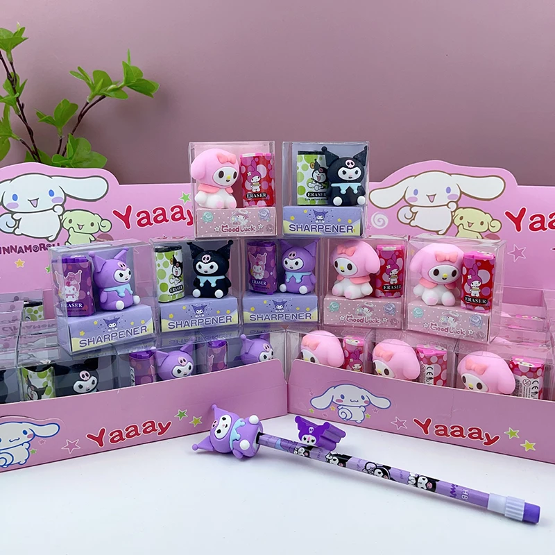 Imagem -05 - Sanrio Eraser Lápis Sharpeners Kuromi Minha Melodia Silica Gel Sharpener Estudante Papelaria Kids School Supplies Atacado 24 Pcs