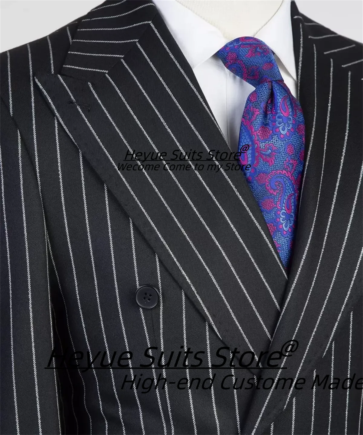 Handsome Stripe Business Men Suits Slim Fit Double Breasted Groom Formal Tuxedos 2 Pcs Sets Peak Lapel Male Blazers Ropa Hombre