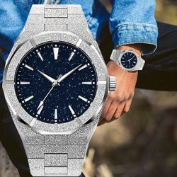 New Matte Star Dust Dial Watch Full Stainless Steel Strap High Quality Luxury Frosted Japanese Miyota Quartz Watch For Men