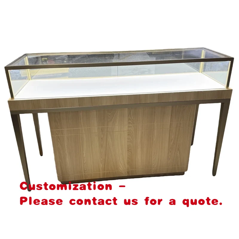 custom.Modern Wooden Jewelry Showcase Display Cabinet with LED Lighting Glass Top Luxury Jewelry Display Boutique Store
