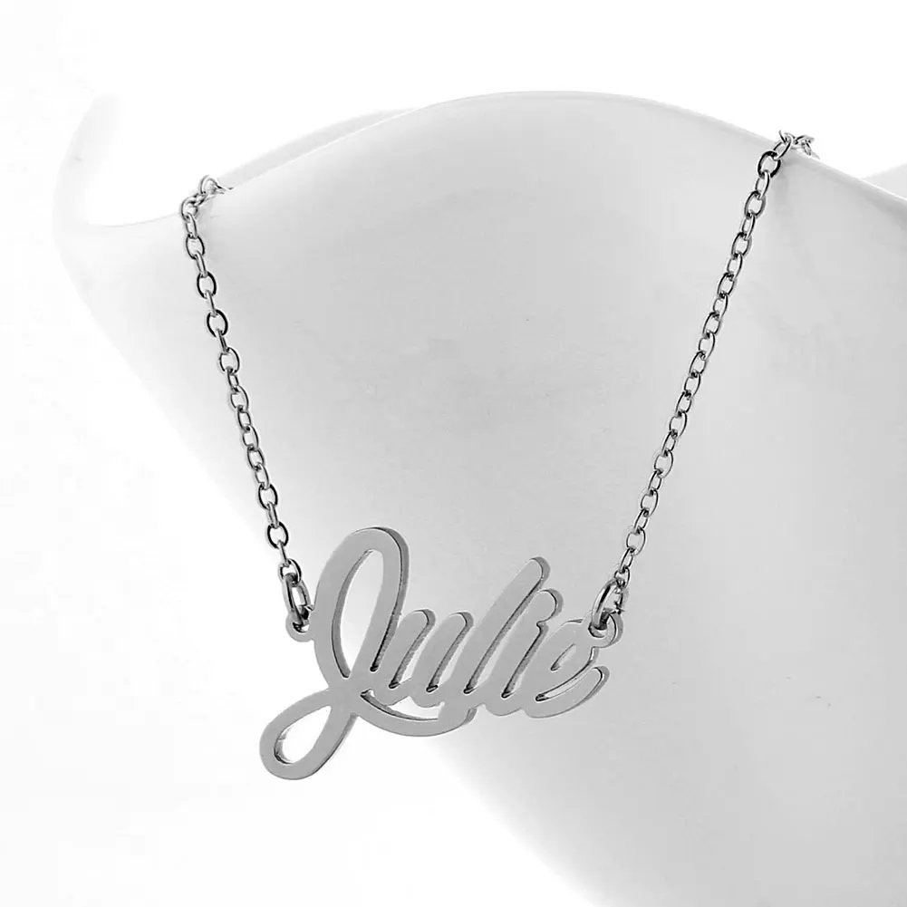 

AOLOSHOW Julie Personalized Name Necklace for Women Gold-Color Stainless Steel Pendant Letter Charms Choker Party Gift Jewelry