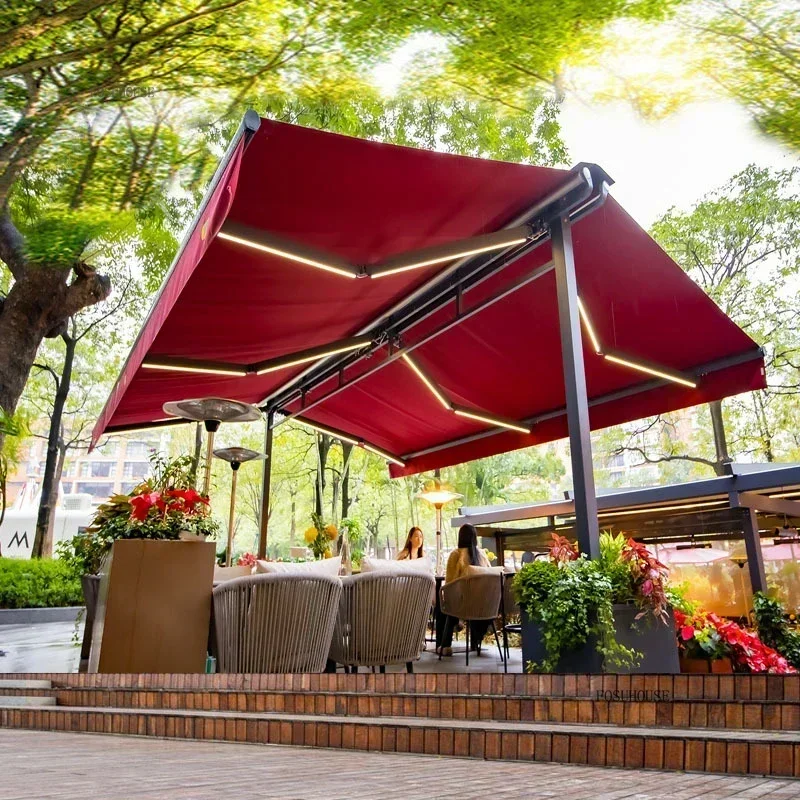 Double Opening Electric Awning Outdoor Gazebos Hand-cranked Balcony Courtyard Retractable Tent Outdoor Terrace Rainproof Awnings