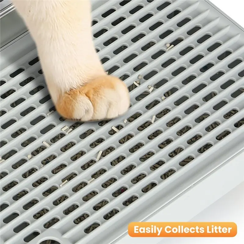 Litter Box Step& Ramp With Wooden Base, Anti-Tracking& Easy Cleaning Cat Catcher Ideal For Small And Elderly Cats