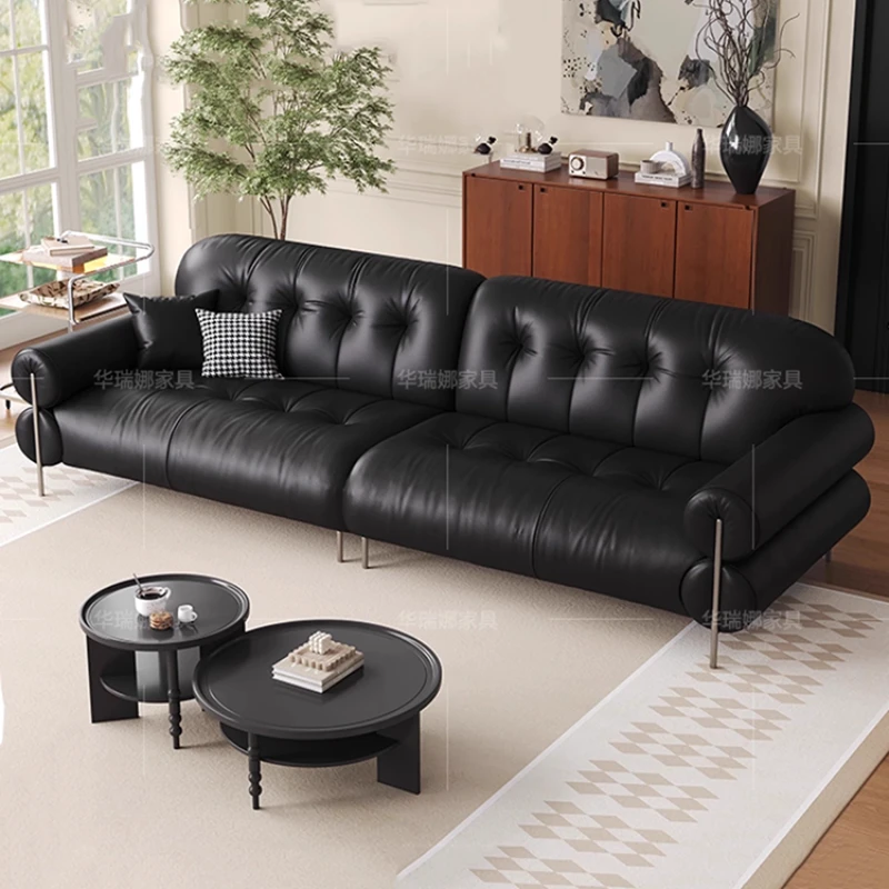

Elegant Minimalist Living Room Sofa Genuine Leather Comfortable Puff Living Room Sofa Relaxing Replica Muebles Lounge Furniture