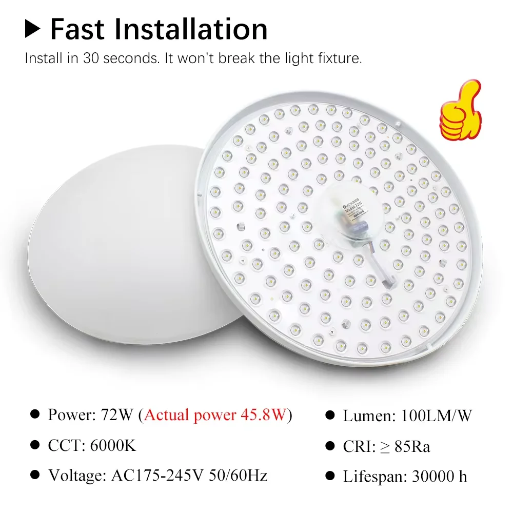 Imagem -05 - Luzes de Teto Módulo Led 220v Substituição Painel Led 72w Redondo Placa de Luz Led 6000k Painel de Módulo de Poupança de Energia para Lâmpada de Teto