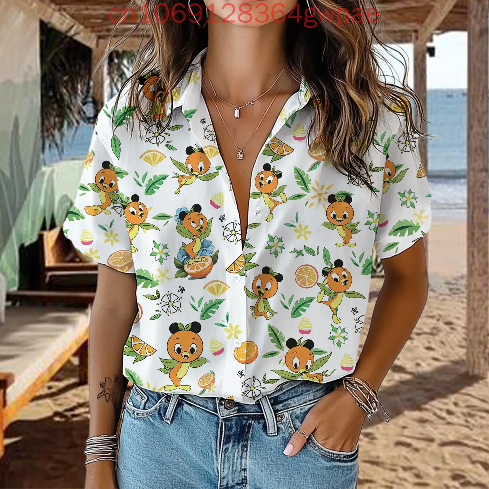 Disney Orange Bird Women's Casual Short Sleeve Blouses Shirt Holiday Beach Hawaiian Shirt 3D Womens Elegant Hawaii Shirt