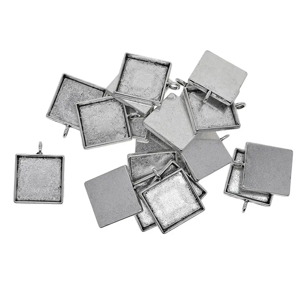 Packung mit 20 Charms-Anhängertabletts, quadratische Lünette, Anhänger-Lünette, Cabochon-Fassungen, 20 mm