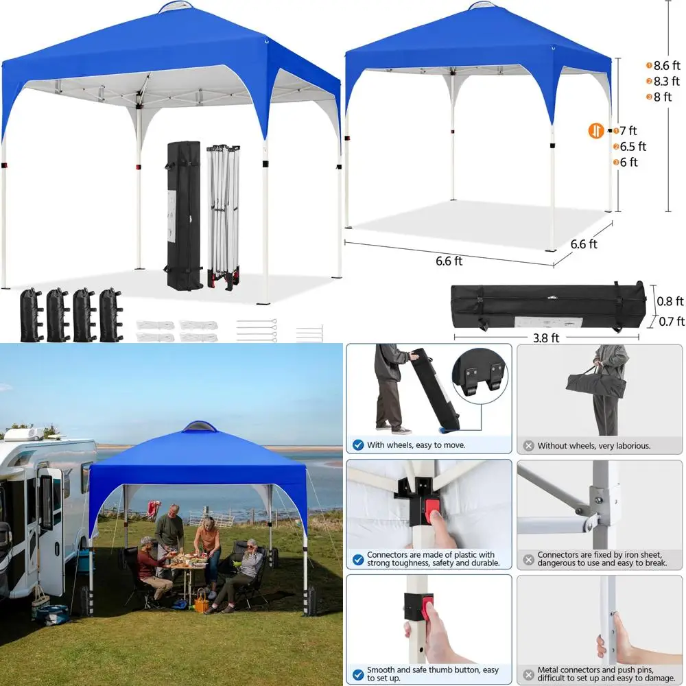 

Portable 6.6x6.6 Instant Canopy Tent with Ventilation, Easy Setup, Wheeled Bag, 4 Sandbags, 8 Stakes, Outdoor Sun Shelter