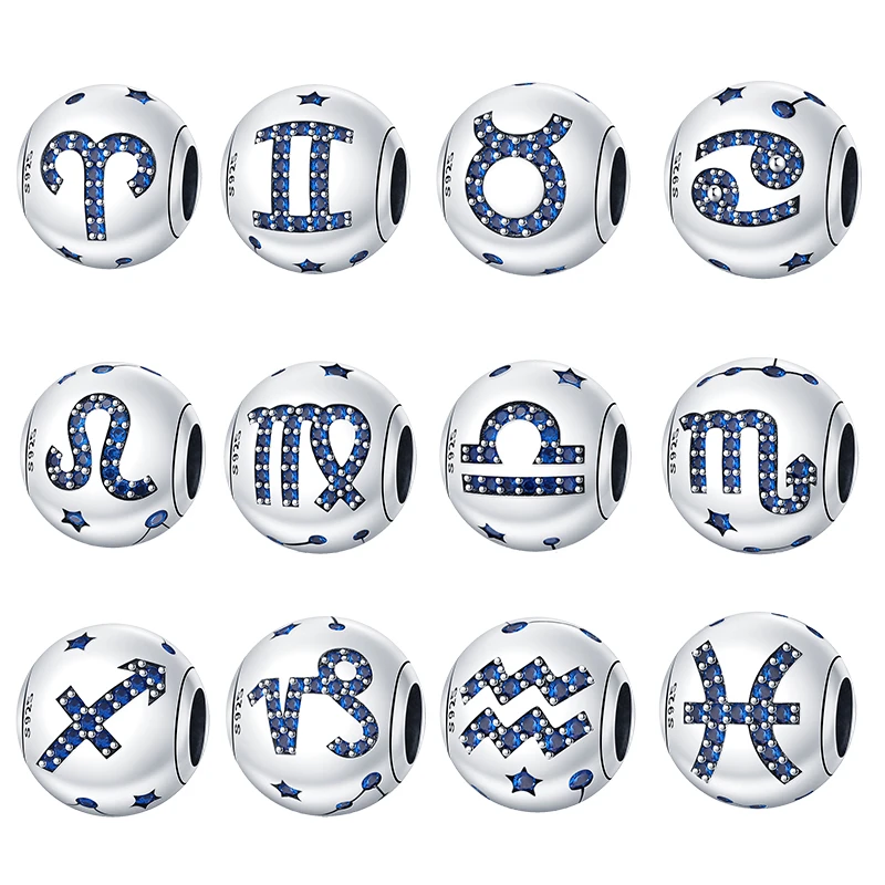 

2024New Fit Original Pandora 925 Silver Color Twelve Constellations Series Star Shining Charms Beads Bracelets DIY Jewelry