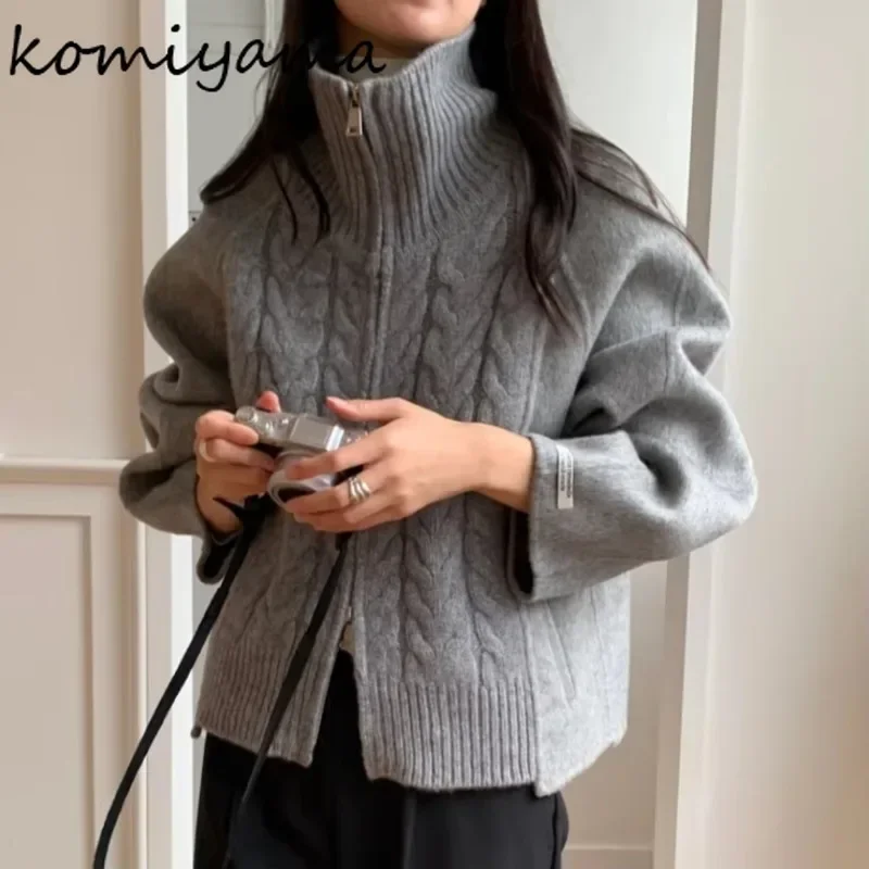 Turtleneck Zipper 2025 Woman Cardigan Long Sleeve Outerwears Patchwork Knitted Sweater Autumn Winter Cardigans Ropa Mujer