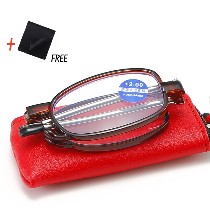

Free Glasses Cloth Exquisite Reading Glasses New Metal Blue Light Blocking Presbyopia Glasses Portable Foldable Far Sight Glass