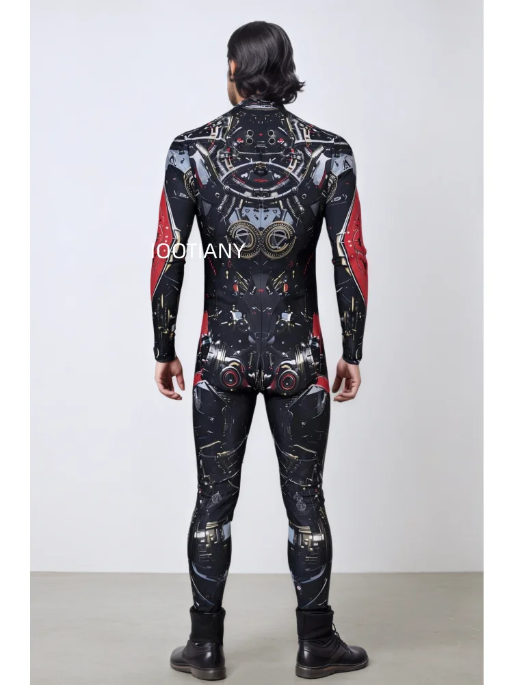 Herren Roboter-Skelett Mechanische Rüstung Bodysuit Hochhals Enger Jumpsuit Halloween Cosplay Futuristisches Party Bühnenkostüm Outfit – Detail 15