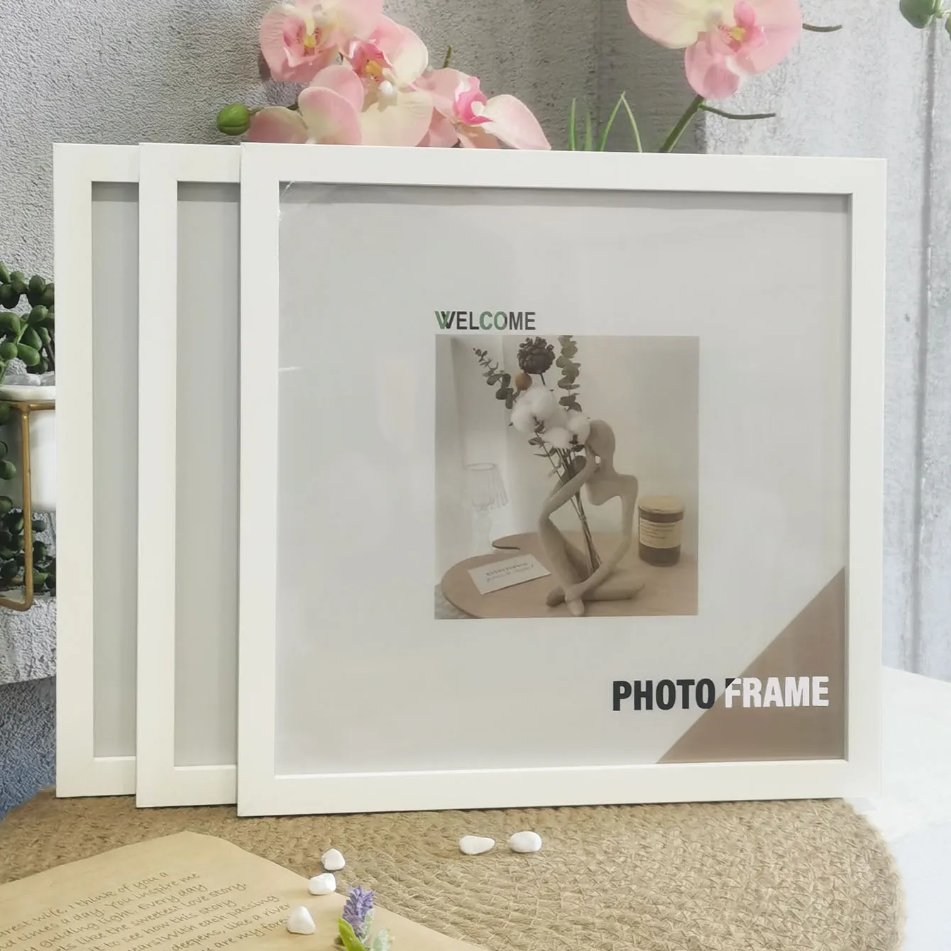 3Pcs Wood Square Photo Frames for Wall Hanging or Desktop