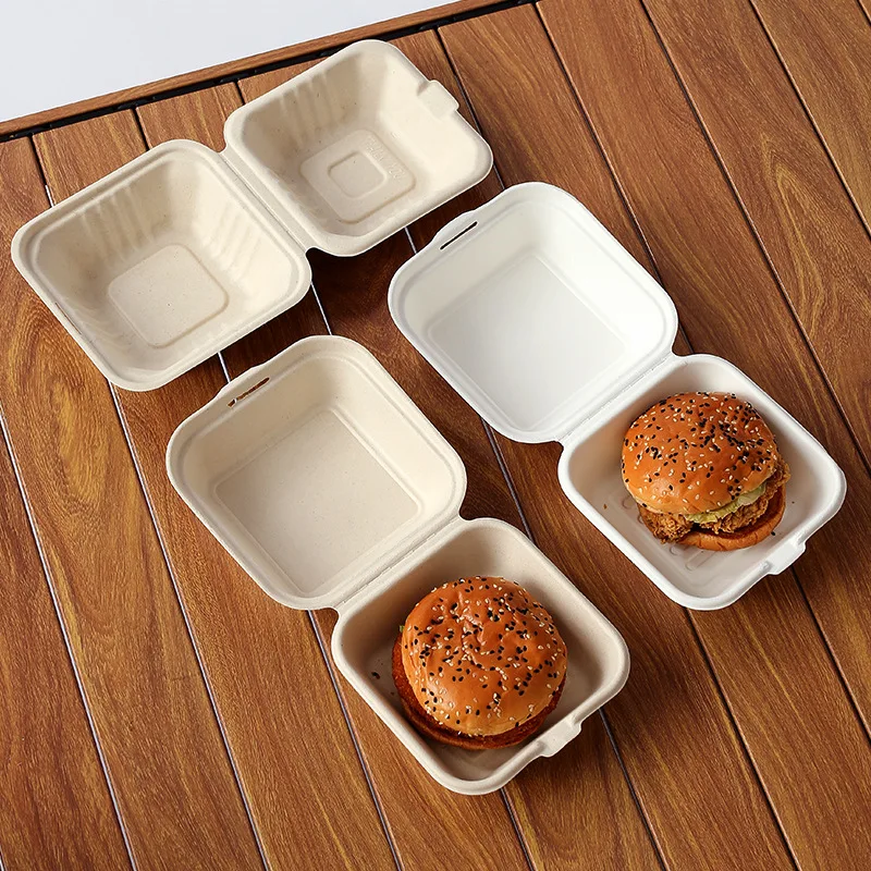 Customized. Disposable to-Go Box Lock Box Take-out Bento Box Pulp Hamburger Lunch Box Degradable Cake Box