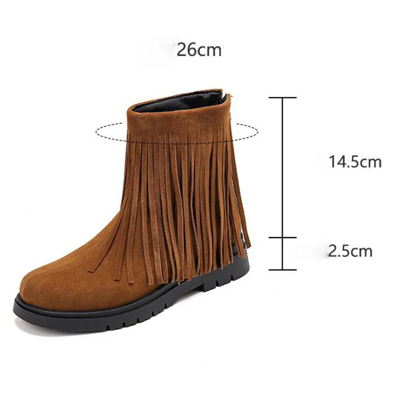 

ORCHA LISA Женские ботильоны в стиле ретро с круглым носком, увеличенный каблук 2,5 см, молния, бахрома, флоковая замша, маленький размер 31-33, повседневная повседневная одежда