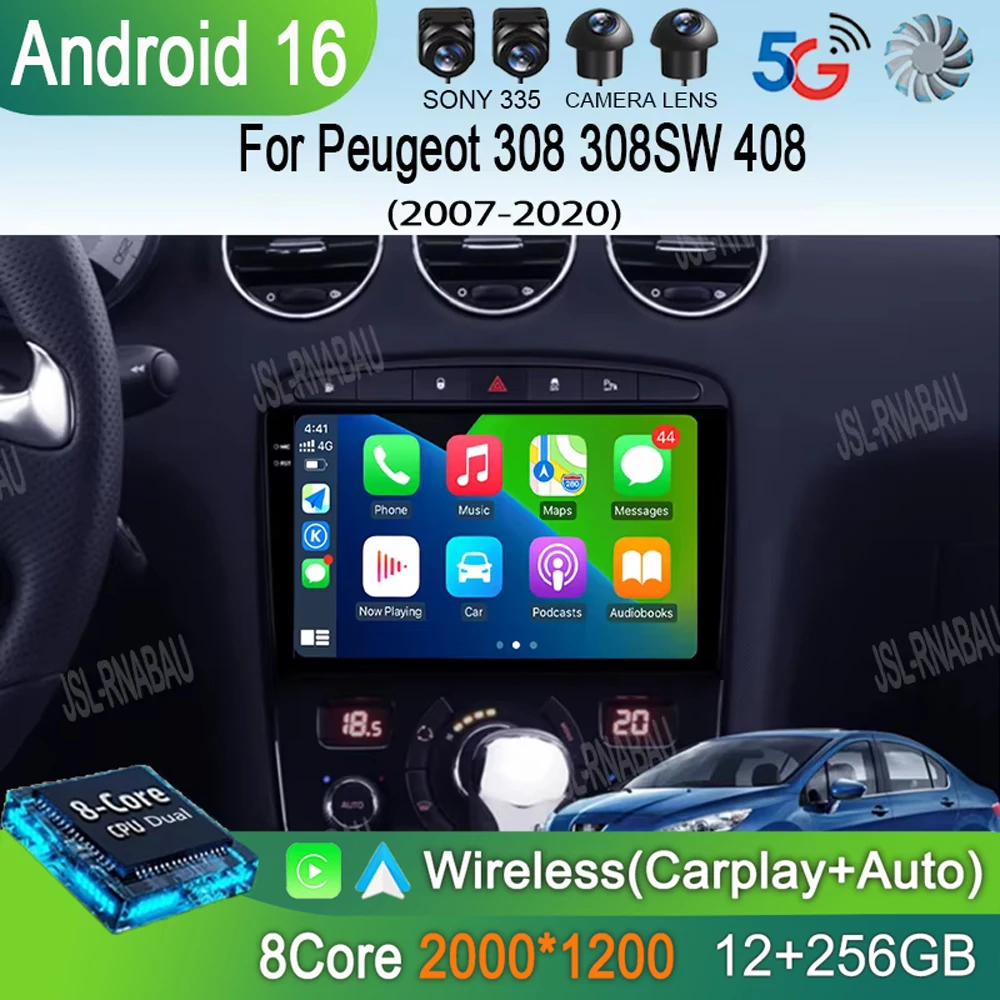 

Автомагнитола Android 16 Carplay Auto для Peugeot 308 308SW 2007-2015, 408 2012-2020 с GPS, мультимедиа, видеоплеером, стереосистемой, WIFI+4G, DSP