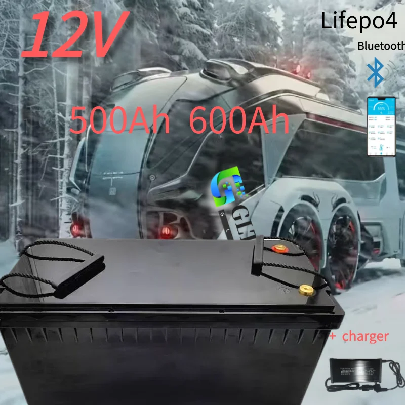 12V 500AH 600Ah Lifepo4 battery lithium deep cycle with bluetooth BMS APP for Solar Storage trolling motor boat +20A charger