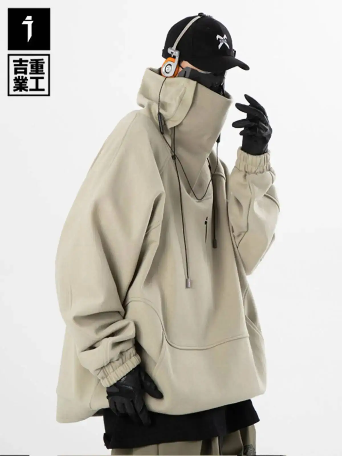 Man Coat Sweatshirt Autumn Winter Streetwear Hip HopTurtleneck Techwear Fleece Lined Hoodie  Unisex Loose Casual Oversize Jacket