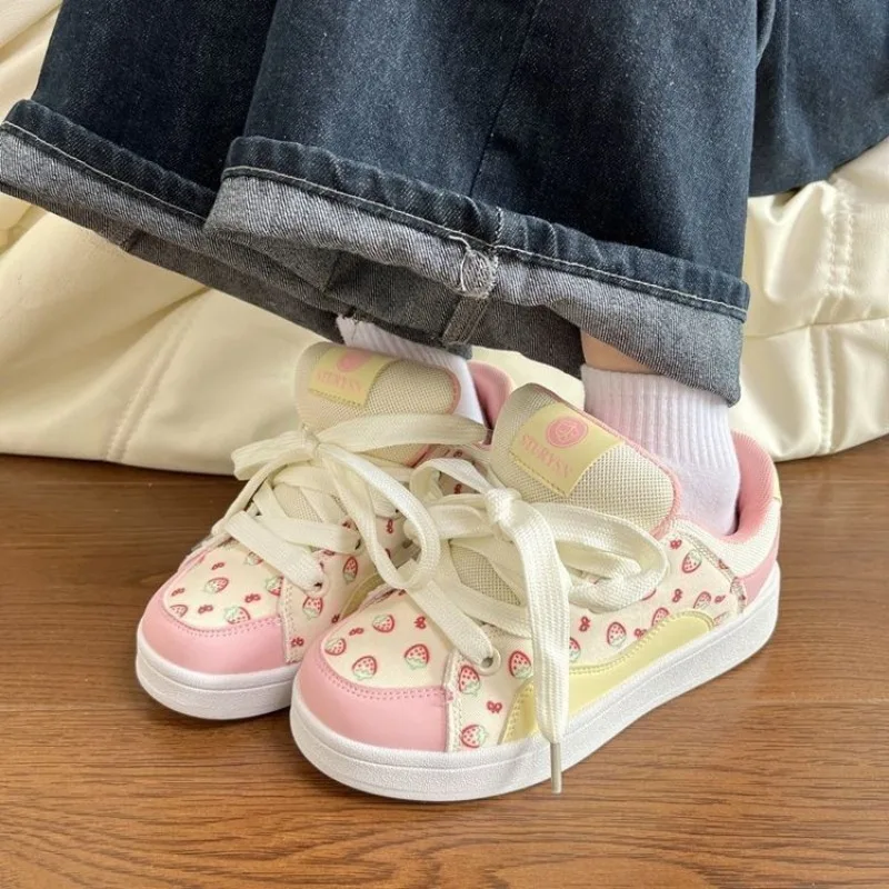 

Strawberry Women Sneakers Low-top Korean Pink Sweet Womens Sports Shoe Versatile Casual Female Shoes Comfortable Women's Shoes