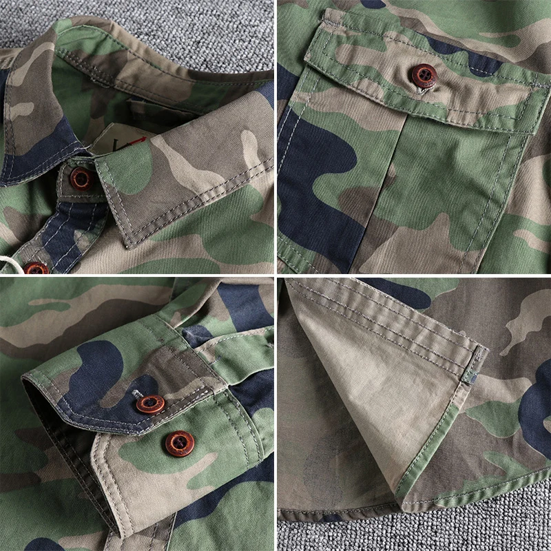 Camisa de manga larga para hombre, ropa de trabajo estilo n de camuflaje, con bolsillos dobles, informal, militar, juvenil