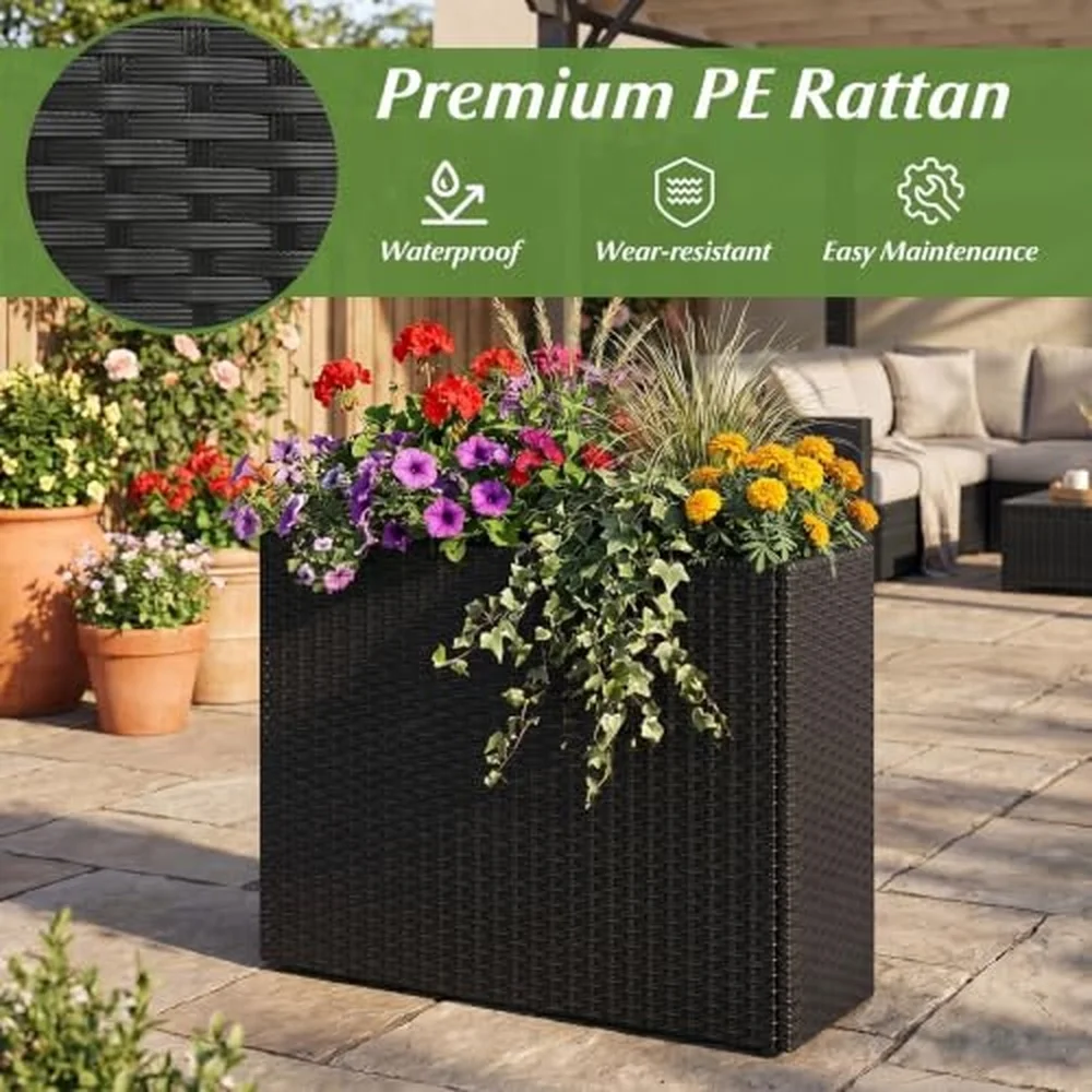 Set 2 Wicker Raised Garden Bed Rattan Garden Planter Box Black