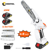 CONENTOOL Cordless Chainsaw 6+8 inch Mini Cordless Wood Cutter Electric One-Hand Saw Garden Cutting Tool 2 Rechargeable Battery