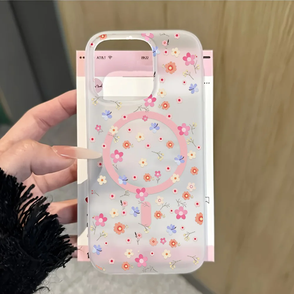 Coque de téléphone transparente à fleurs pour Magsafe, étui de chargement sans fil magnétique en Silicone souple pour iPhone 15 Pro 14 13 17 16 11 12 Pro Max