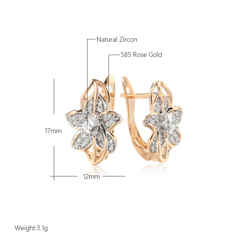 SYOUJYO 585 Rose Gold Color Silver Plated Flower Earrings For Women Vintage Natural Zircon Bride Wedding Jewelry Luxury Earrings