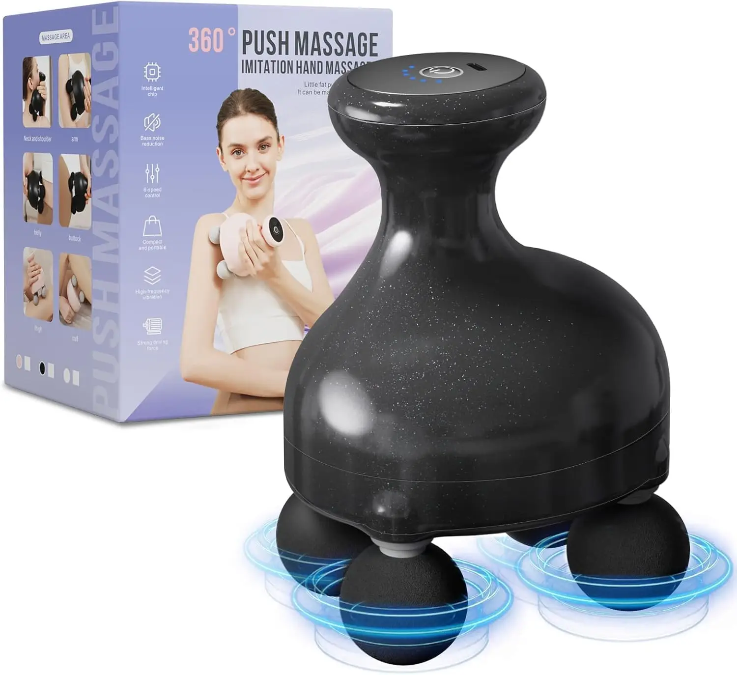 

4-Head Handheld Massage Gun, Electric Percussion Massager with Reverse Thrust for Shoulder & Back Relief, Onyx