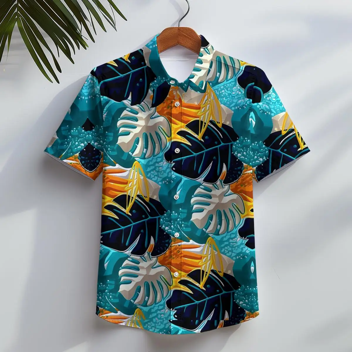 Hawaiian Shirt Men Beach Casual Short Sleeve Button Down Shirts Tropical Leaf Floral 3D Printed Clothing for Summer Vacation