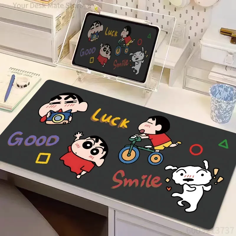 Cute Crayon Shin‑chan and Shiro Large Mousepad, Rubber Non‑Slip Extended Gaming Desk Mat, Waterproof Anti‑Fray Mouse Pad for PC