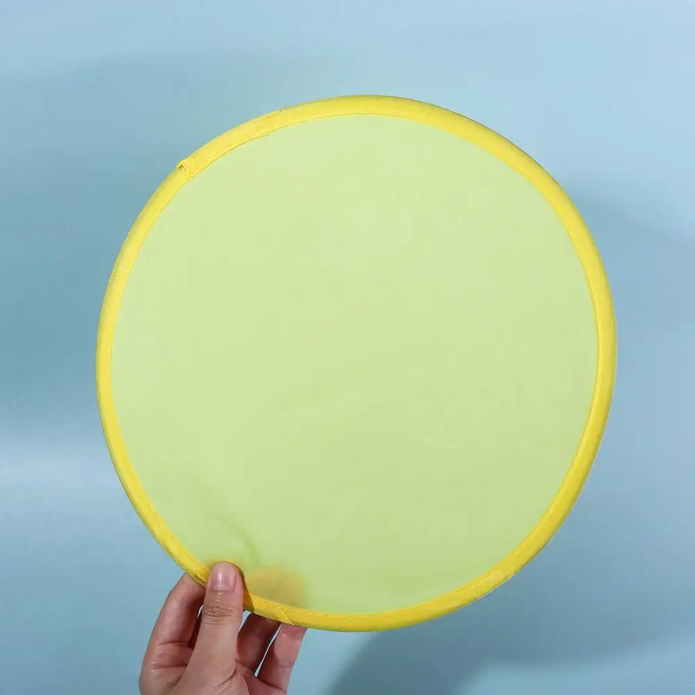 Solid Color Portable Summer with Pocket Nylon for Outdoor Flying Disk Folding Fans Child Toy Circular Fan