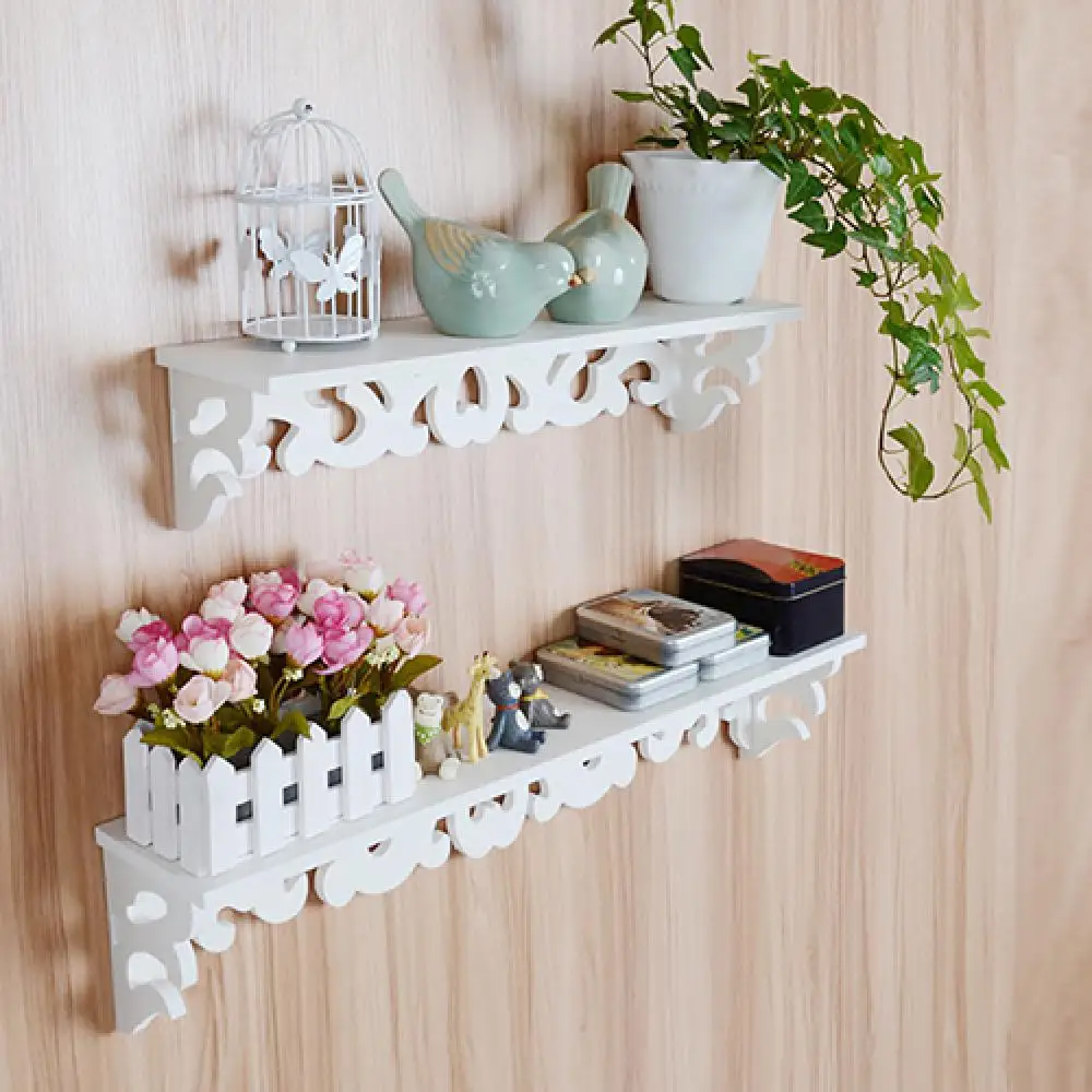 Styl skandynawski uchwyt na ścianę biały rzeźbione wydrążone ściana z drewna wieszak półka półka uchwyt przechowywanie Home Decor Rack półka ścienna